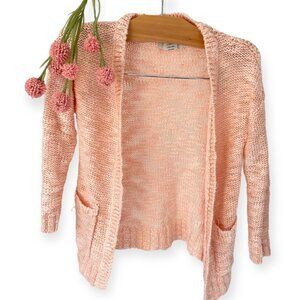 Peek Pink Metallic Open Front Cardigan